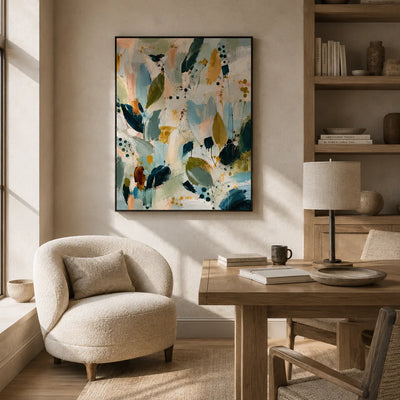 Sage Leaf Abstract Wall Art styled in a office | Olyrel