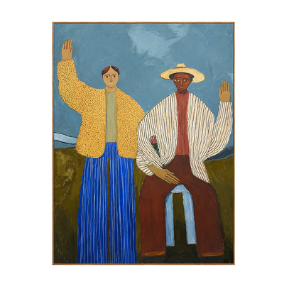 Two Waving Figures in Blue and Yellow Wall Art | Olyrel