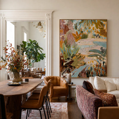 Pastel Botanical Layers in Aqua and Ochre Wall Art styled interior scene 4 | Olyrel