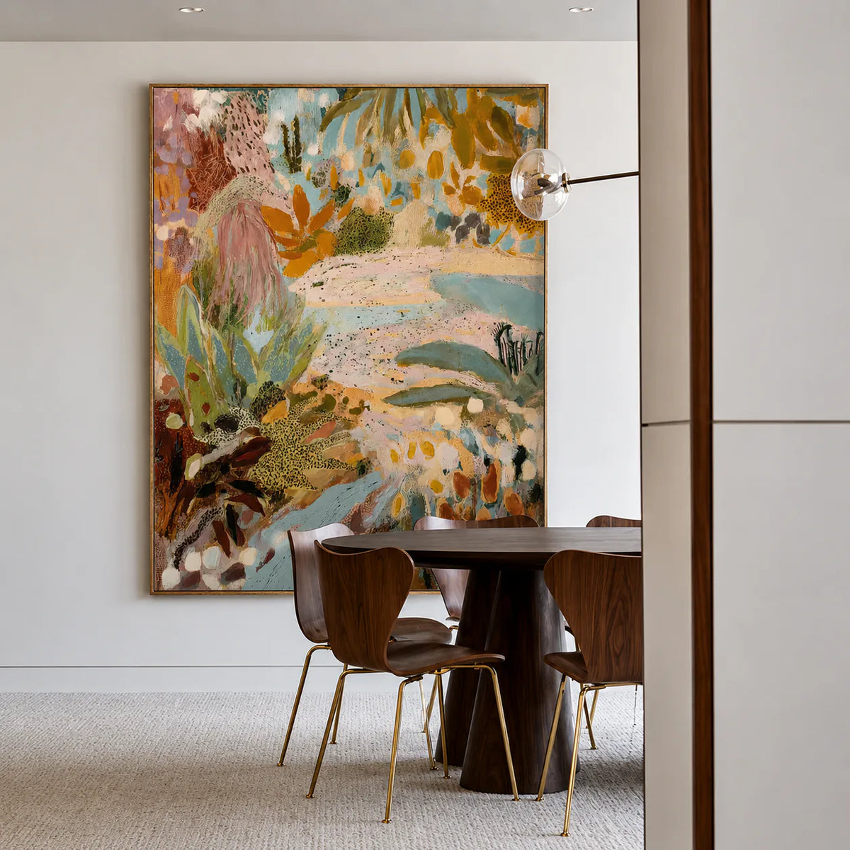 Pastel Botanical Layers in Aqua and Ochre Wall Art styled interior scene 5 | Olyrel