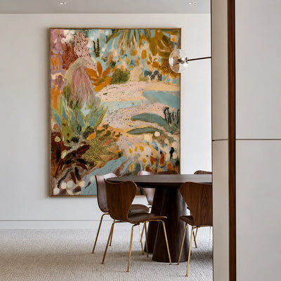 Pastel Botanical Layers in Aqua and Ochre Wall Art styled interior scene 5 | Olyrel