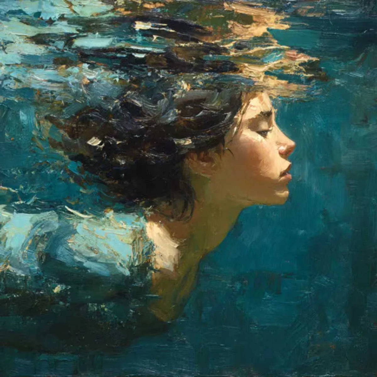 Teal Reverie Underwater Portrait Wall Art artwork view | Olyrel