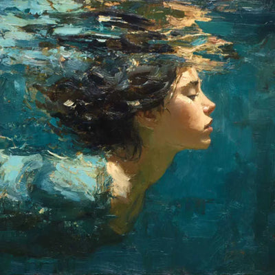 Teal Reverie Underwater Portrait Wall Art artwork view | Olyrel