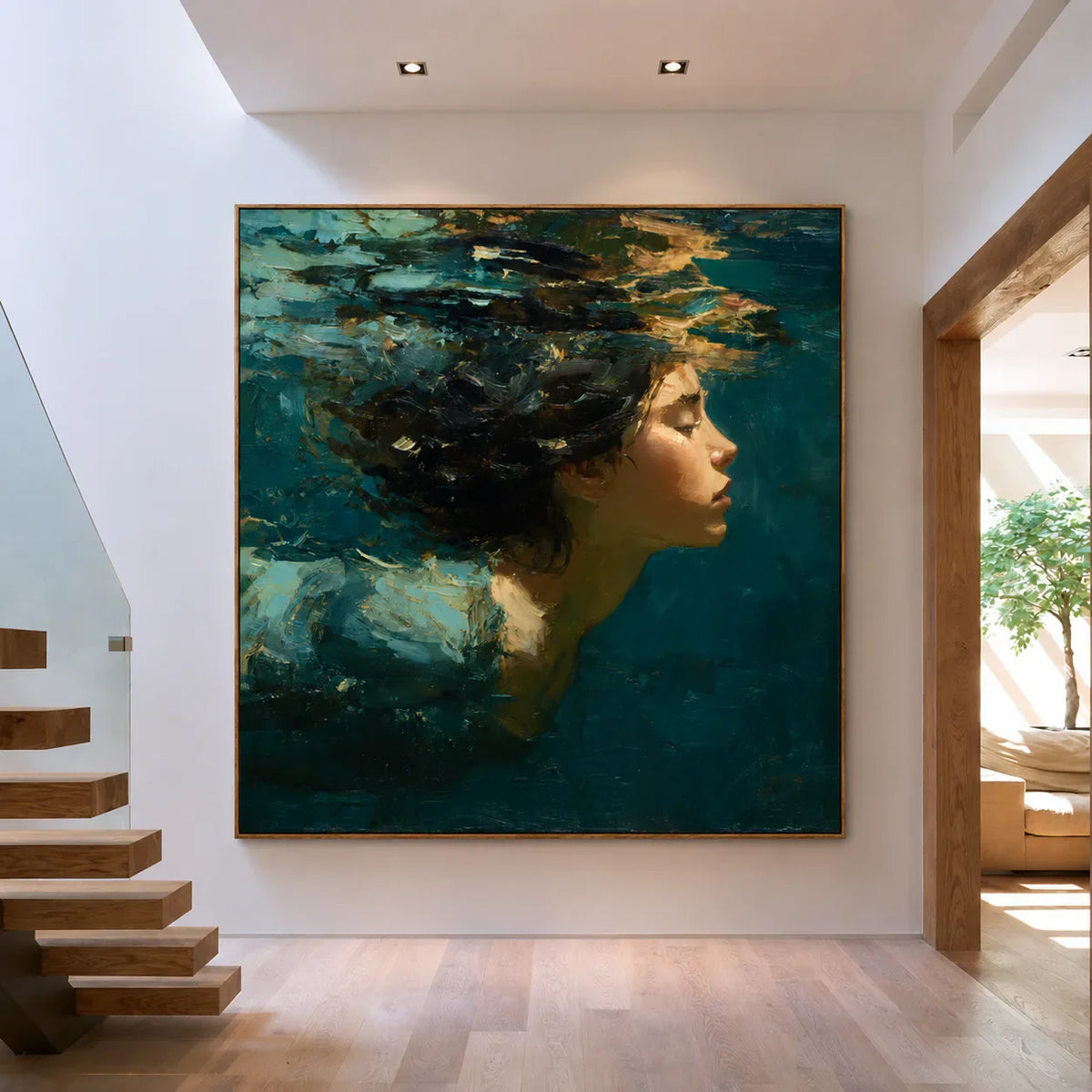 Teal Reverie Underwater Portrait Wall Art styled interior scene 3 | Olyrel