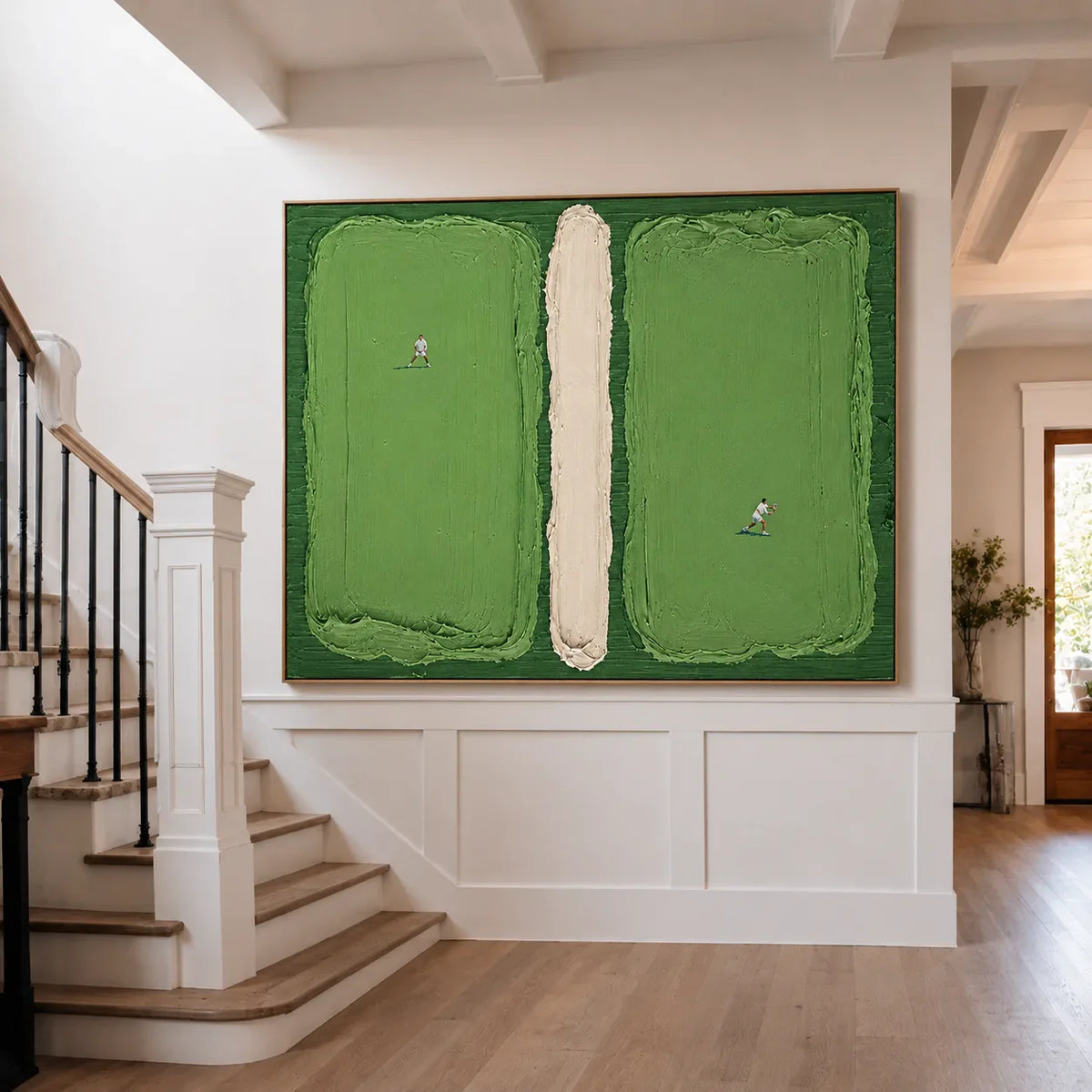 Green Fields and Tiny Players Textured Wall Art styled interior scene 2 | Olyrel