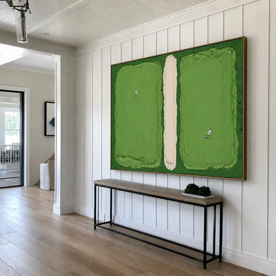 Green Fields and Tiny Players Textured Wall Art styled interior scene 4 | Olyrel