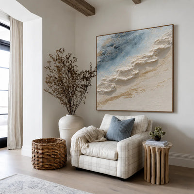 Blue Tide and Sculpted Foam Coastal Wall Art styled interior scene 3 | Olyrel