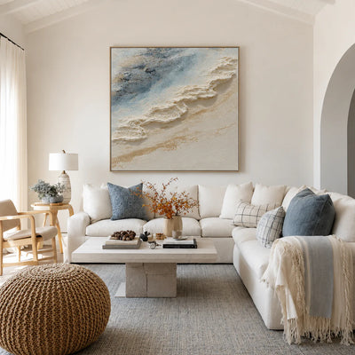 Blue Tide and Sculpted Foam Coastal Wall Art styled interior scene 5 | Olyrel