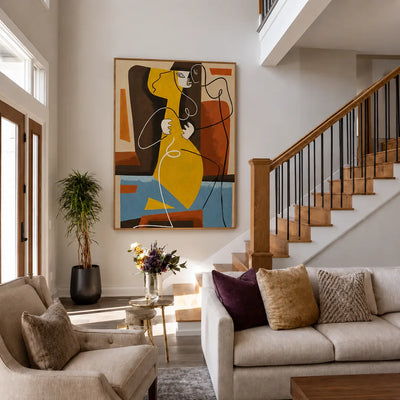 Golden Embrace Abstract Figure Wall Art styled interior scene 3 | Olyrel