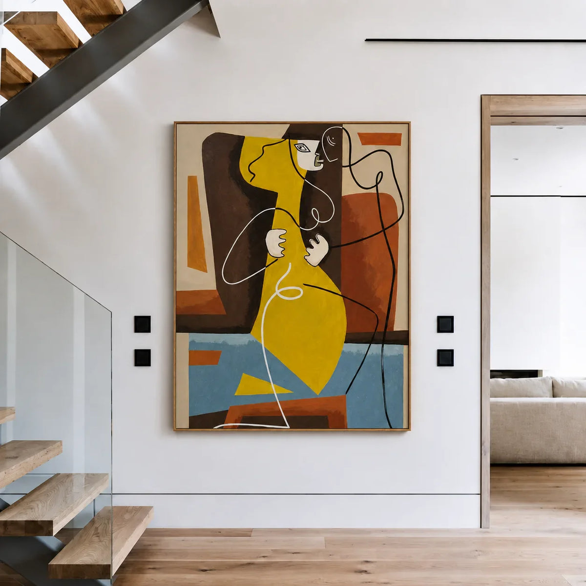 Golden Embrace Abstract Figure Wall Art styled interior scene 4 | Olyrel