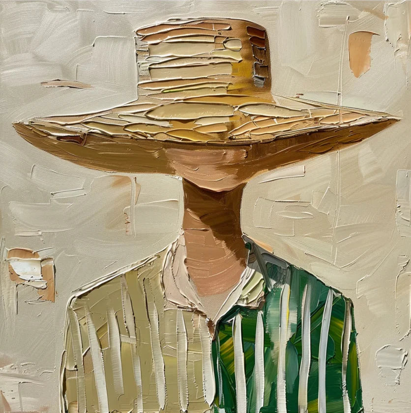 Wide-Brim Hat and Green Stripes Portrait Wall Art artwork view | Olyrel