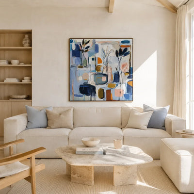 Blue Studio Floral Wall Art styled in a modern living room | Olyrel