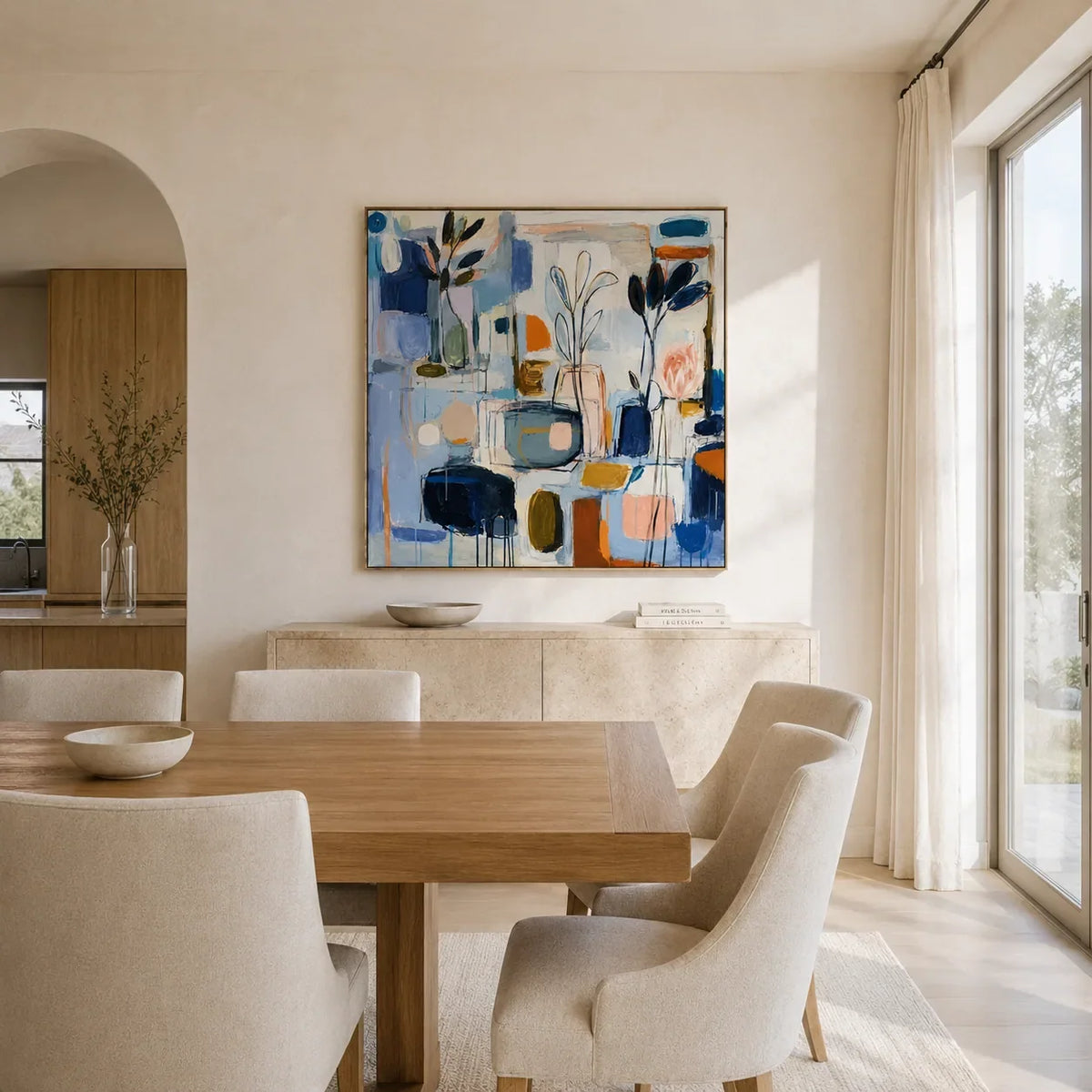 Blue Studio Floral Wall Art styled in a contemporary entryway | Olyrel