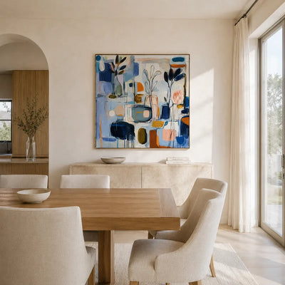 Blue Studio Floral Wall Art styled in a contemporary entryway | Olyrel