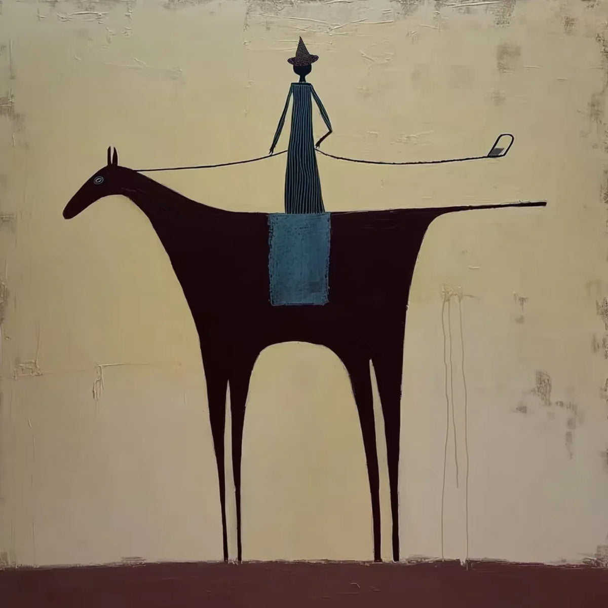 Slender Rider on a Burgundy Horse Wall Art artwork view | Olyrel