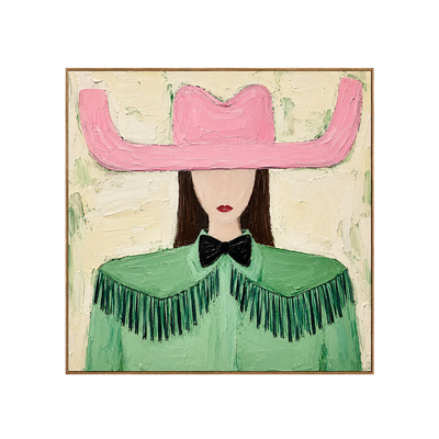 Pink Cowboy Hat and Green Fringe Portrait Wall Art | Olyrel