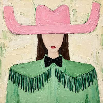 Pink Cowboy Hat and Green Fringe Portrait Wall Art artwork view | Olyrel