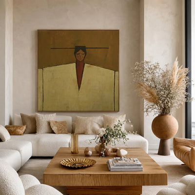 Ochre Poise with Broad Cream Shoulders Wall Art styled interior scene 1 | Olyrel