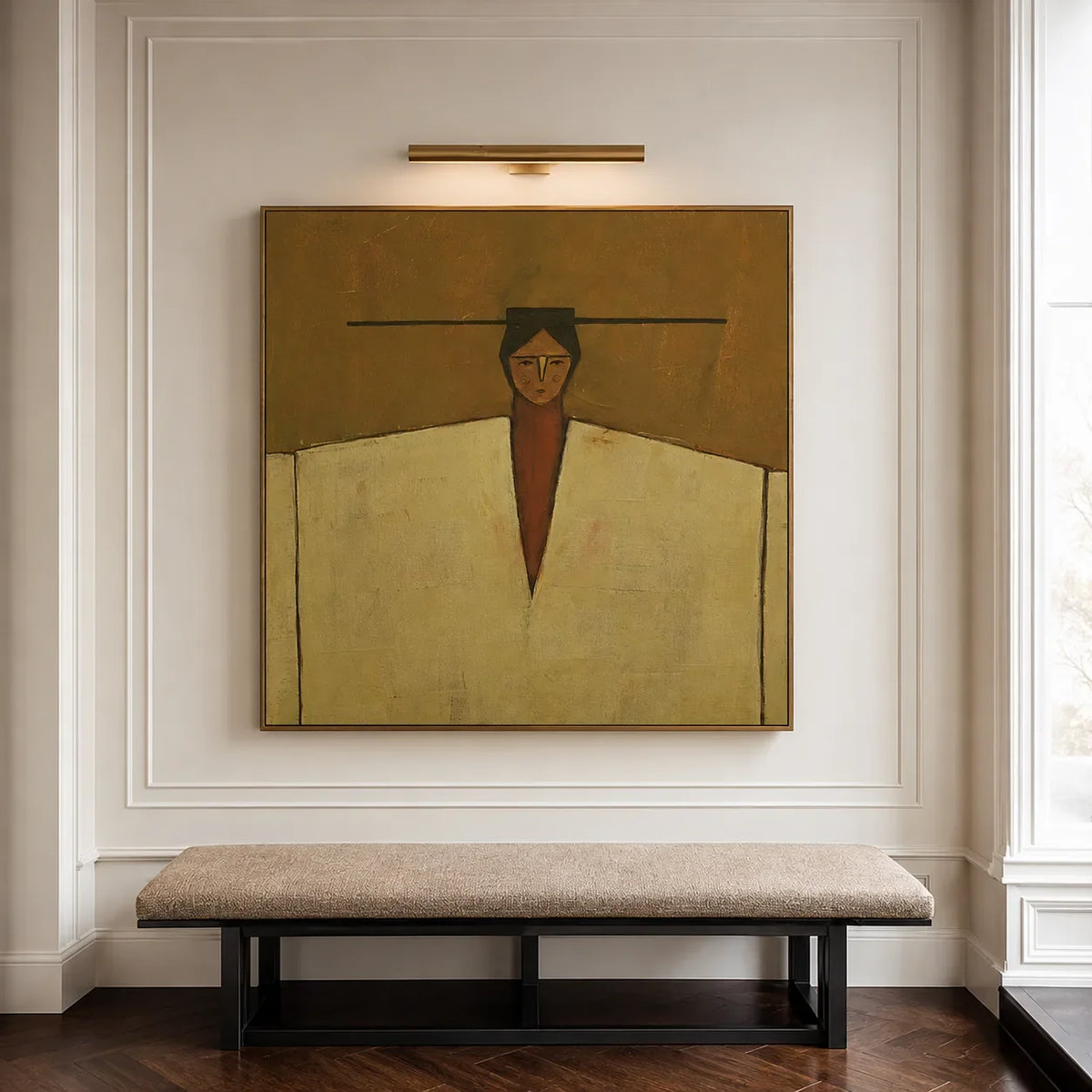 Ochre Poise with Broad Cream Shoulders Wall Art styled interior scene 2 | Olyrel