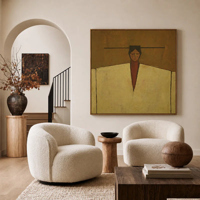 Ochre Poise with Broad Cream Shoulders Wall Art styled interior scene 3 | Olyrel