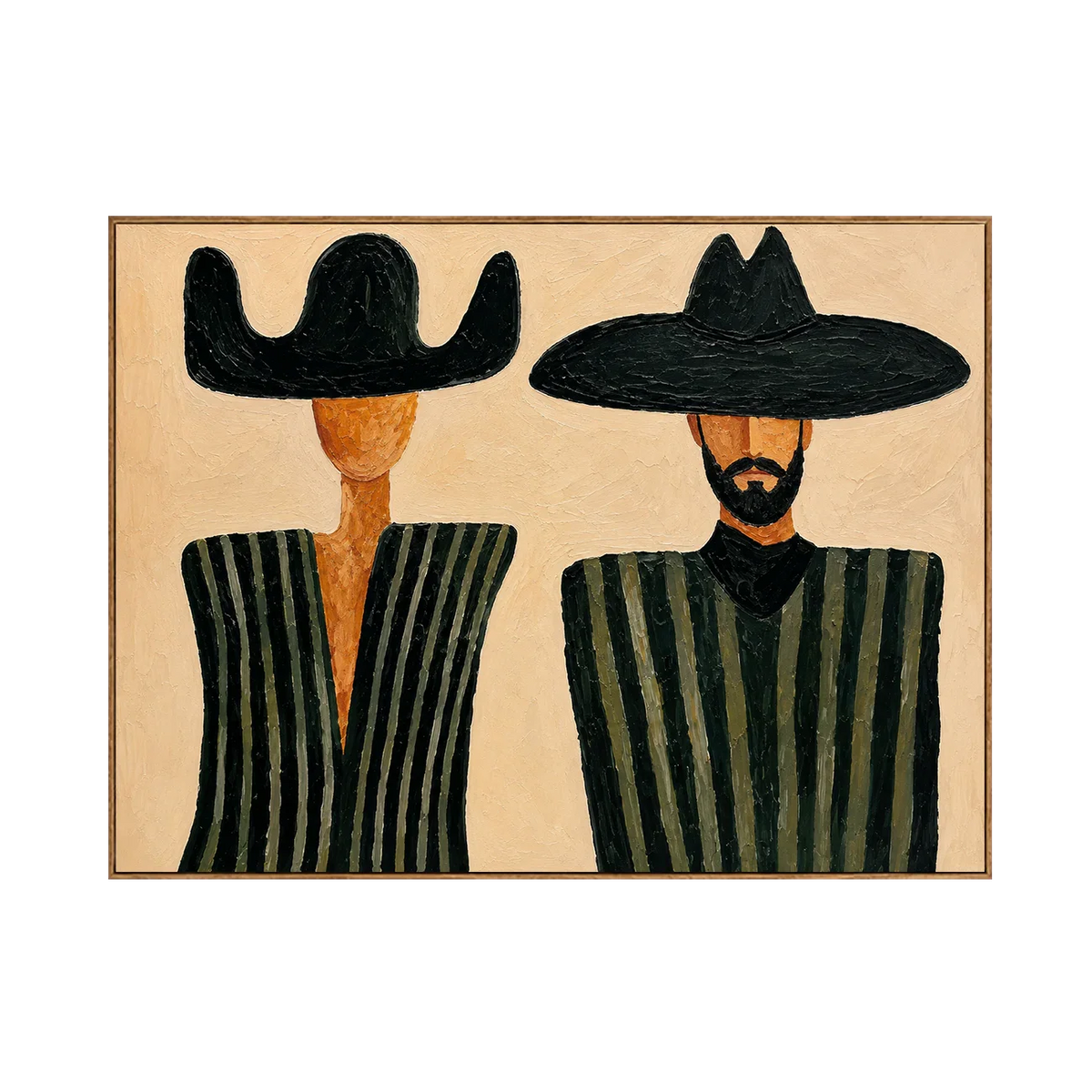 Black Hat Duet in Olive Stripes Wall Art | Olyrel