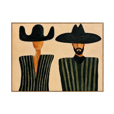 Black Hat Duet in Olive Stripes Wall Art | Olyrel
