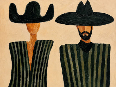 Black Hat Duet in Olive Stripes Wall Art artwork view | Olyrel