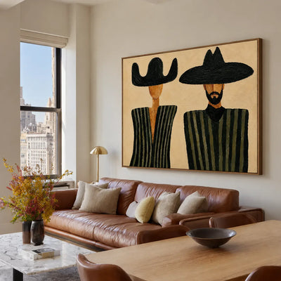 Black Hat Duet in Olive Stripes Wall Art styled interior scene 2 | Olyrel