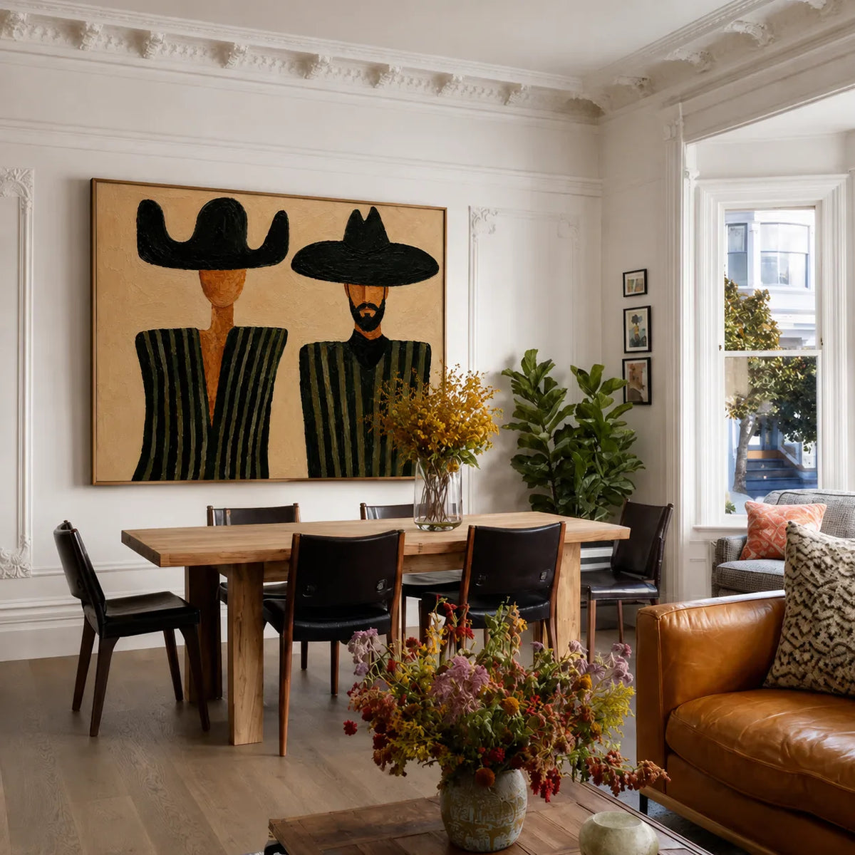 Black Hat Duet in Olive Stripes Wall Art styled interior scene 5 | Olyrel