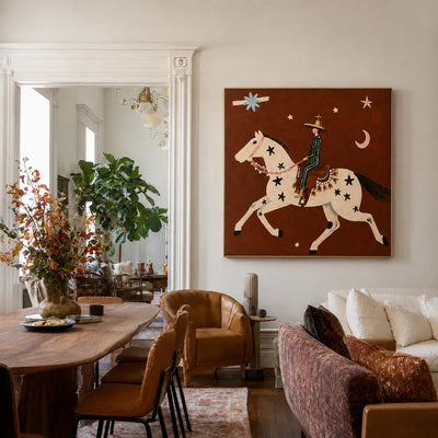 Star-Spotted Horse and Crescent Rider Wall Art styled interior scene 1 | Olyrel