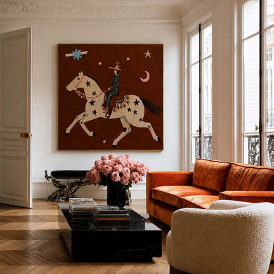 Star-Spotted Horse and Crescent Rider Wall Art styled interior scene 5 | Olyrel