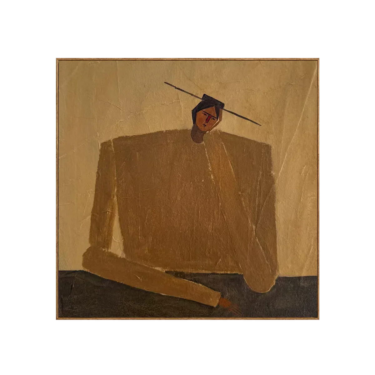 Ochre Seated Figure in Quiet Balance Wall Art | Olyrel