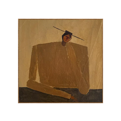Ochre Seated Figure in Quiet Balance Wall Art | Olyrel