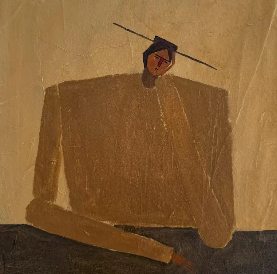 Ochre Seated Figure in Quiet Balance Wall Art artwork view | Olyrel
