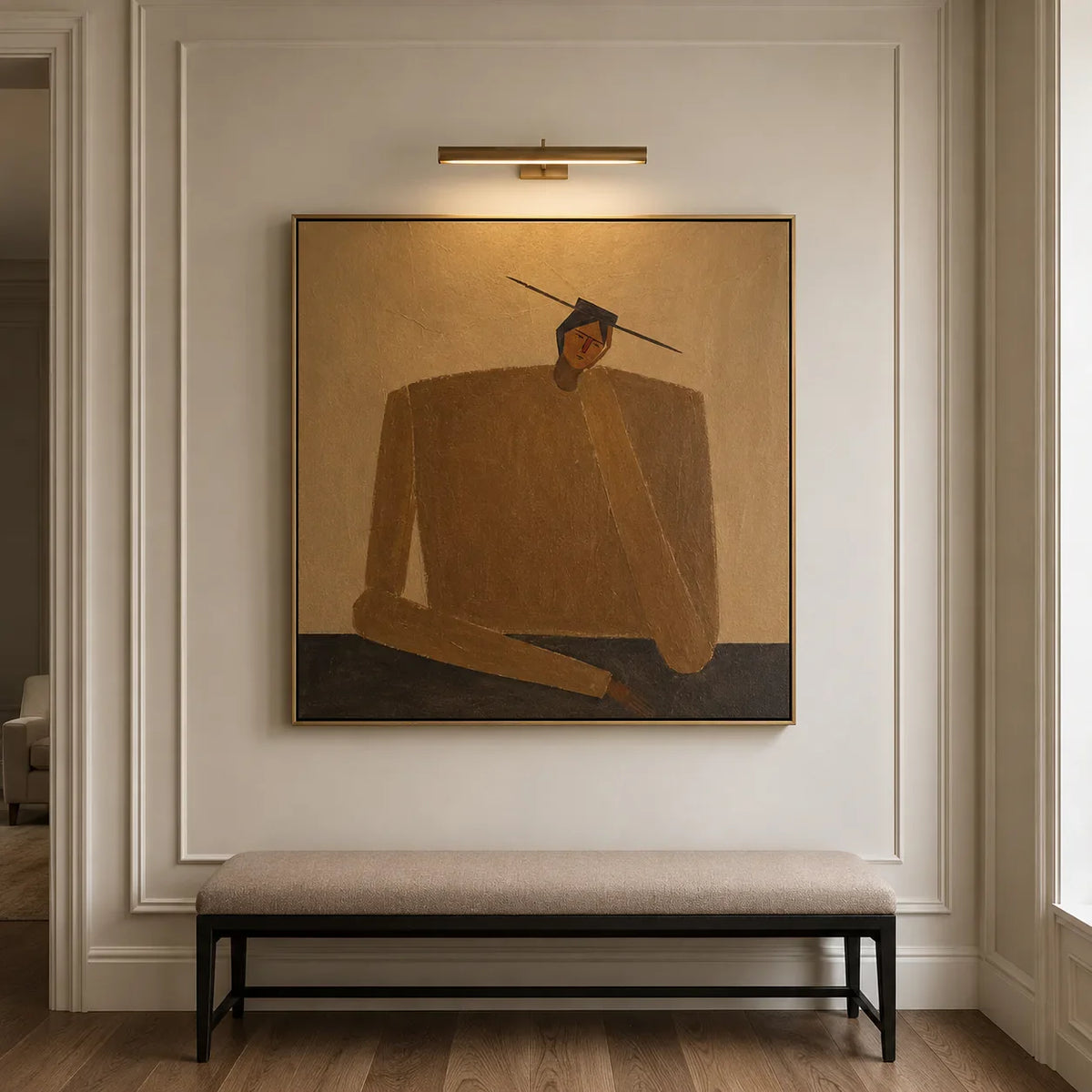 Ochre Seated Figure in Quiet Balance Wall Art styled interior scene 1 | Olyrel