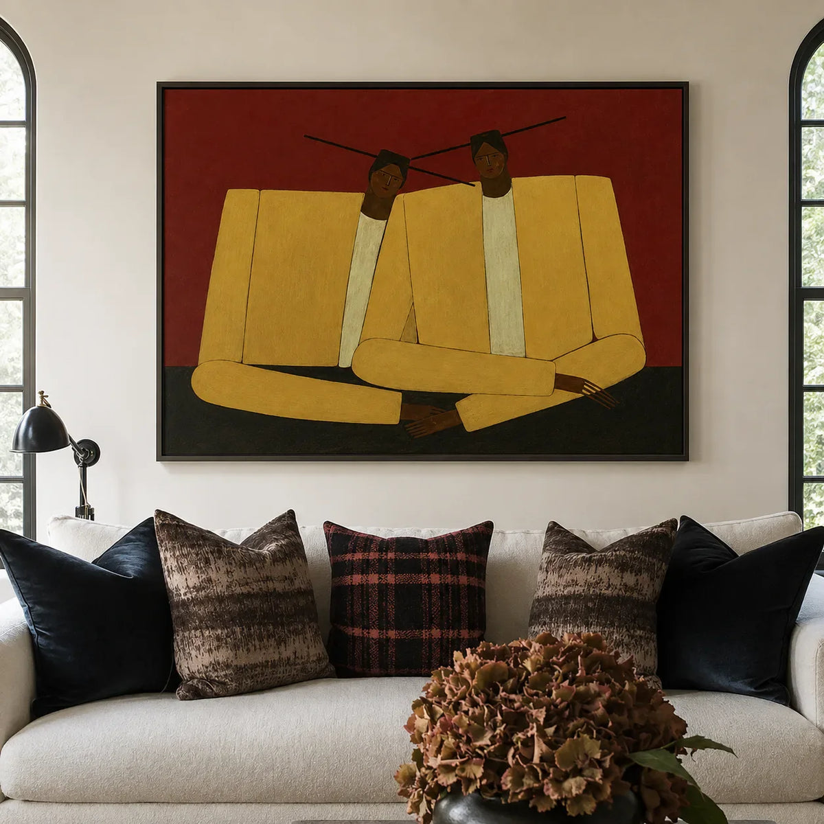 Mustard Jacket Companions on Rust Wall Art styled interior scene 1 | Olyrel