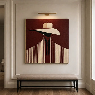Ivory Hat and Burgundy Stripes Portrait Wall Art styled interior scene 1 | Olyrel