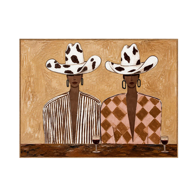 Cowprint Hat Duo with Wine Glasses Wall Art | Olyrel