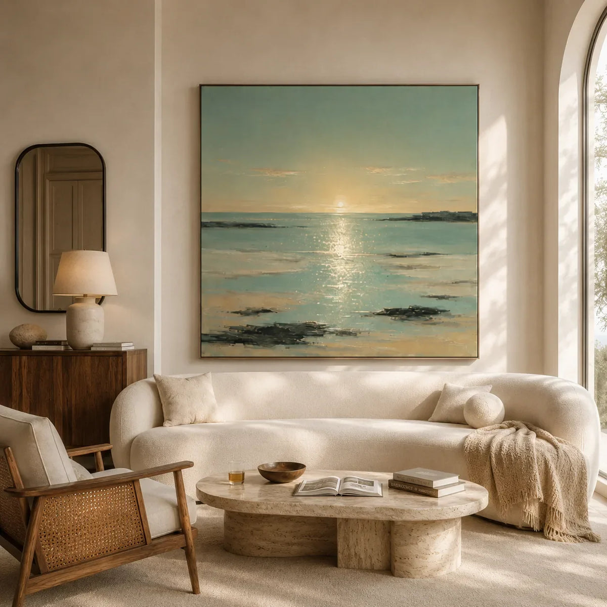Sunlit Tide Coastal Wall Art shown in a quiet home office | Olyrel