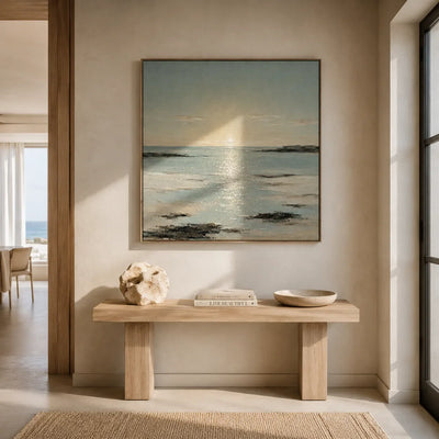 Sunlit Tide Coastal Wall Art displayed in a collected studio setting | Olyrel