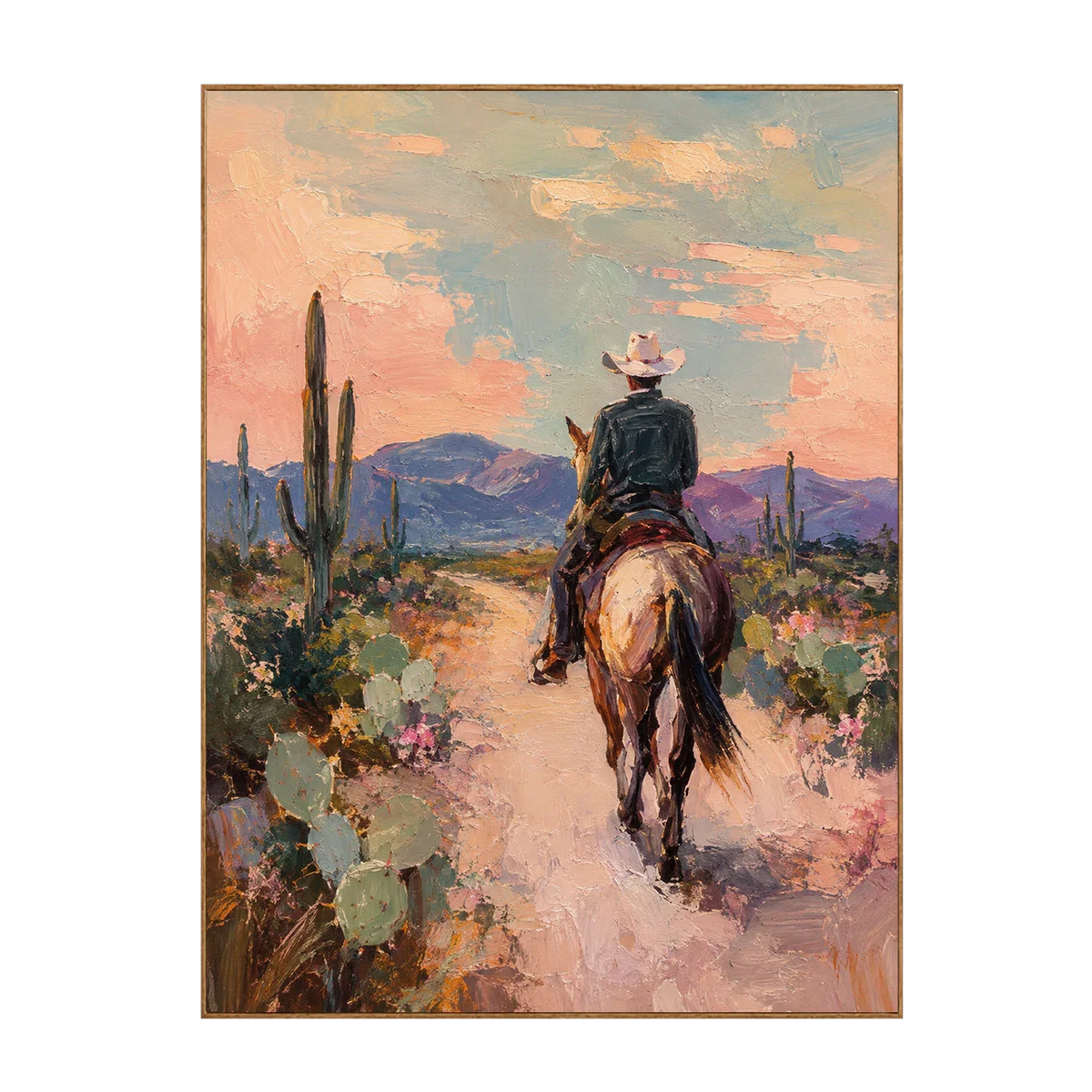 Desert Trail Rider beneath Peach Skies Wall Art | Olyrel