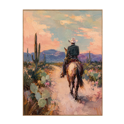 Desert Trail Rider beneath Peach Skies Wall Art | Olyrel