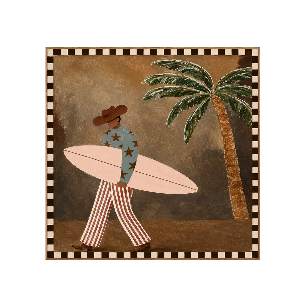Star-Shirt Surfer beside a Palm Tree Wall Art | Olyrel