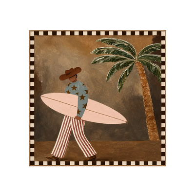 Star-Shirt Surfer beside a Palm Tree Wall Art | Olyrel