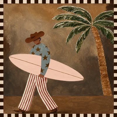 Star-Shirt Surfer beside a Palm Tree Wall Art artwork view | Olyrel
