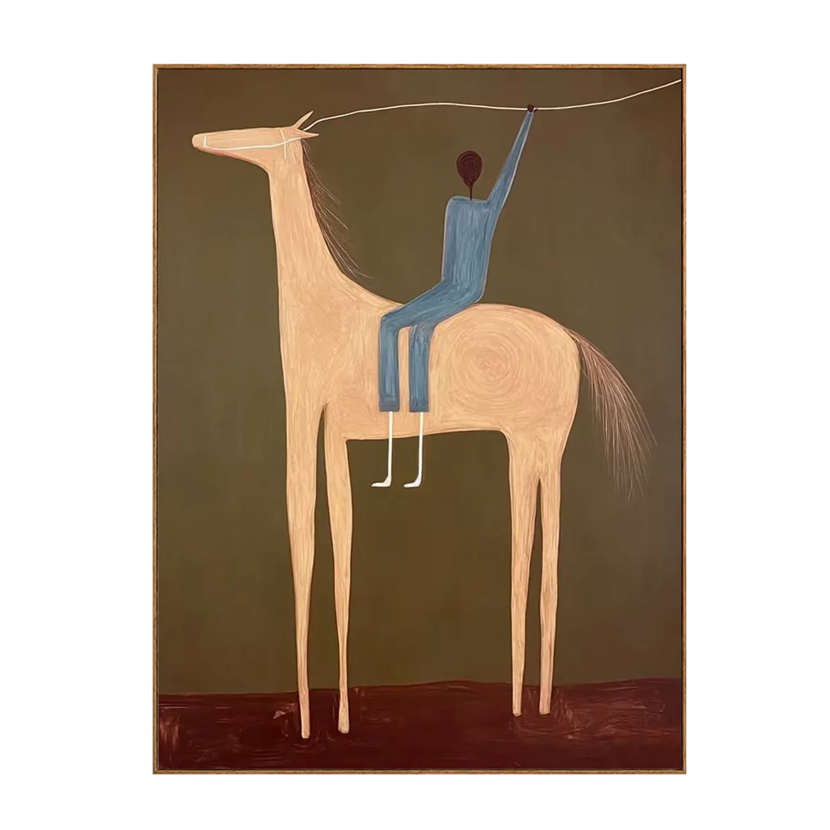 Blue Rider and Golden Long-Legged Horse Wall Art | Olyrel