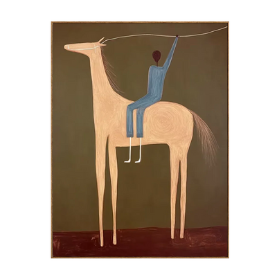 Blue Rider and Golden Long-Legged Horse Wall Art | Olyrel