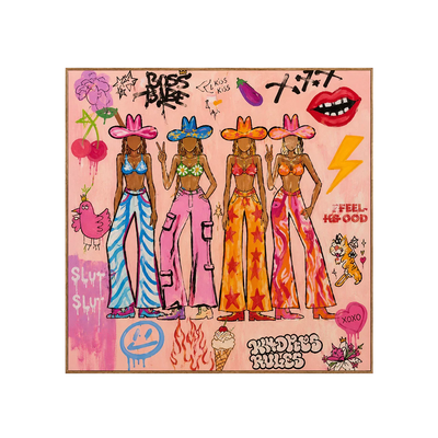 Four Colorful Cowgirls in Pink Graffiti Wall Art | Olyrel