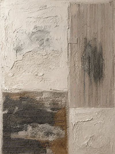 Ivory and Charcoal Patchwork Texture Wall Art artwork view | Olyrel