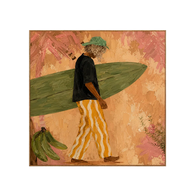 Olive Surfboard and Golden Stripes Wall Art | Olyrel